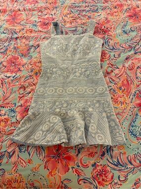 Alice + Olivia Pale Blue Lace-Overlay Mini Dress